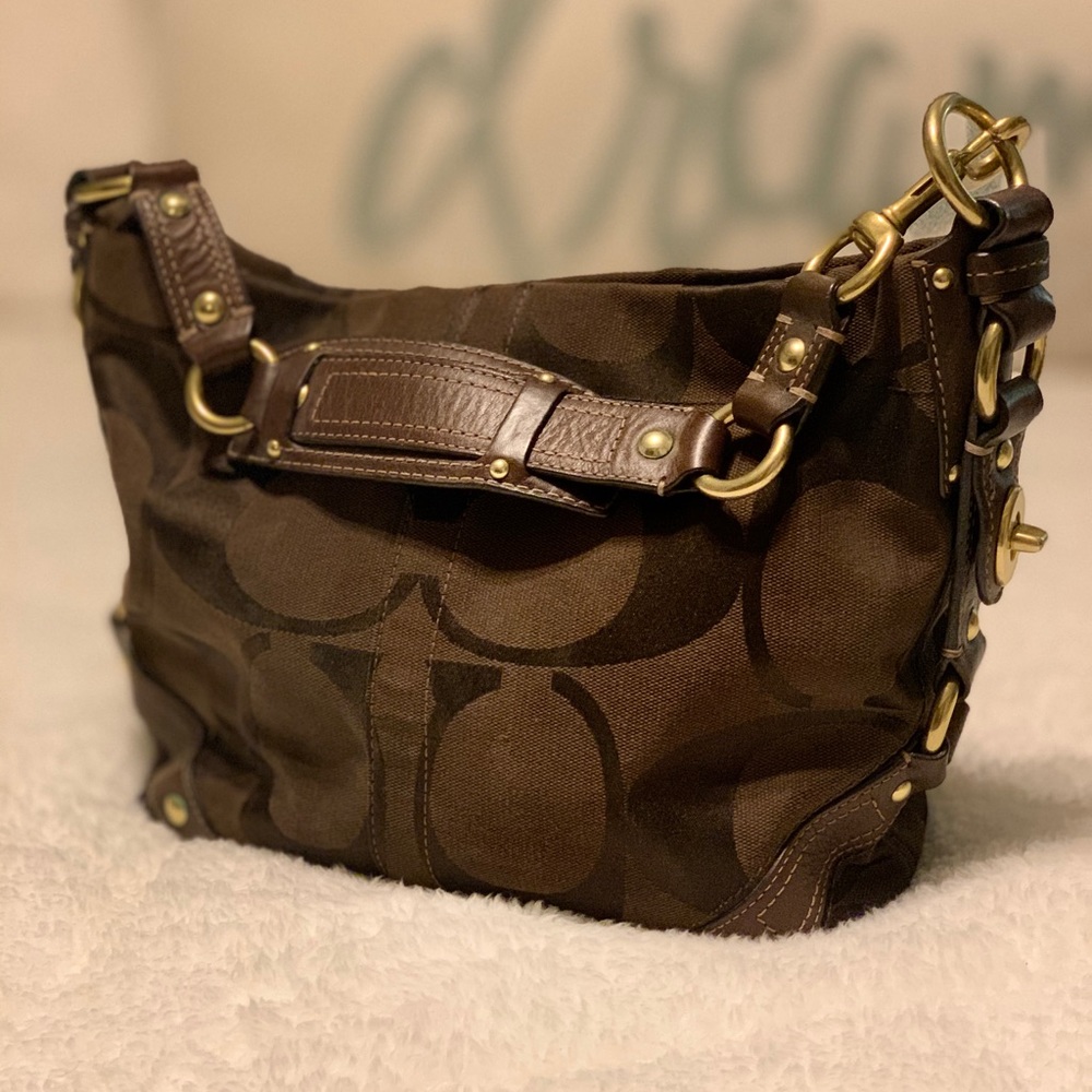 Coach Carly Brown Signature Jacquard Shoulder Bag